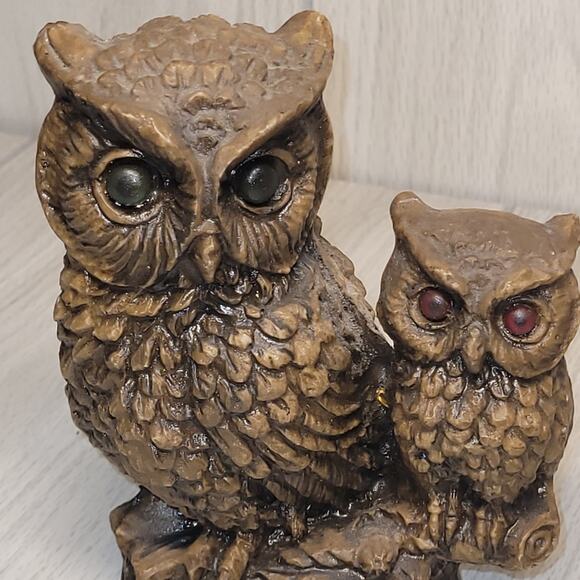 Vintage Perched Pair Of Owl Figurines Retro Mom And Baby 7" Porcelain/Ceramic - Picture 2 of 8